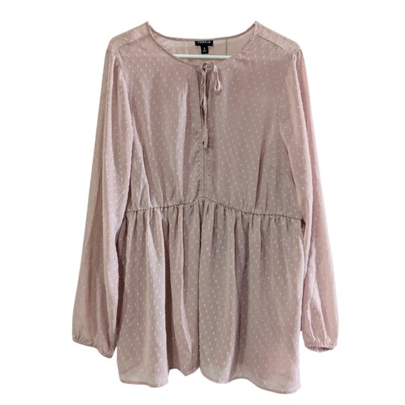 Torrid Women's Sheer Dusty Pink Tunic, Size 2, Peplum Style, Vneck, Long Sleeve - Picture 1 of 16